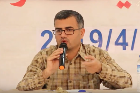 Ahmed Abu Artema speaking at an event in Gaza city. 