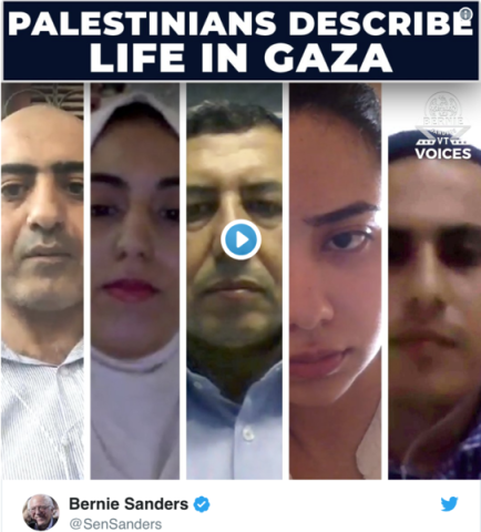 Tweet by Senator Sanders on Gaza. 