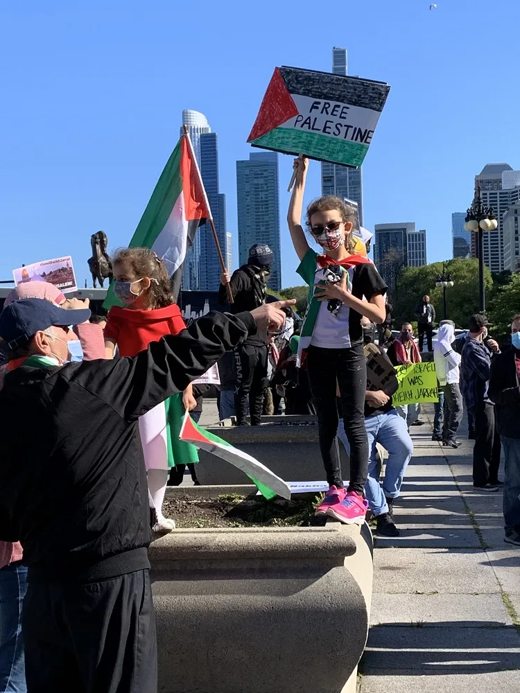 Palestinian child at a protest in Chicago, May 2021