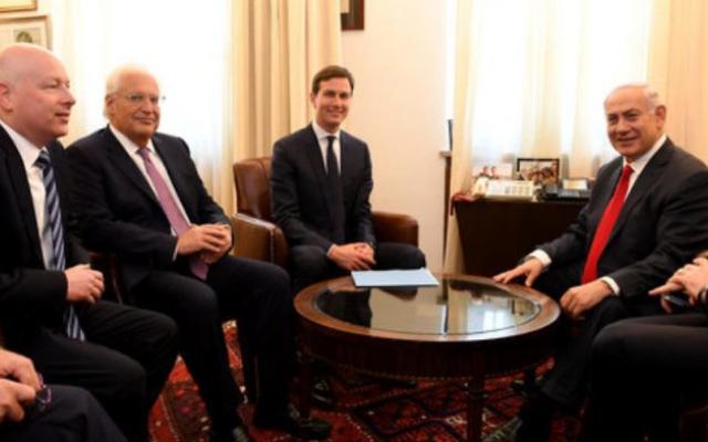 US Special Representative Jason Greenblatt, Ambassador David Friedman, and Jared Kushner meet with Netanyahu.