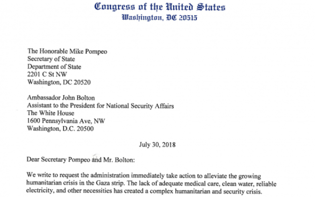 Seventy U.S. Representatives sent a letter on July 30, 2018 on restoring U.S. funding for Gaza relief.